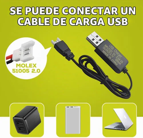 Vista 6 de sea jump Batería Lipo de 3.7 V 800 mAh 25C con enchufe Molex y cable de carga USB compatible con WLtoys SYMA la mayoría de drones, cuadricópteros
