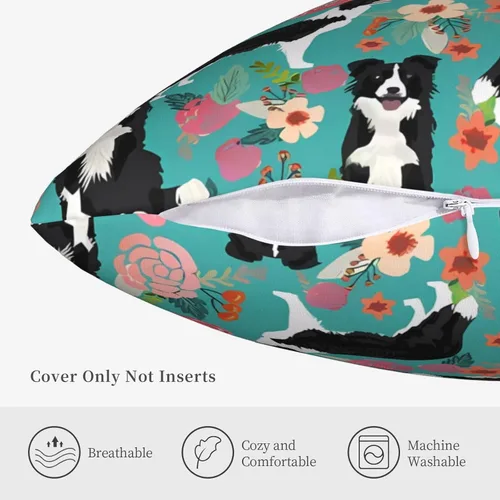 Vista 4 de Fundas de almohada decorativas de 18 x 18 pulgadas, fundas de almohada de doble cara para sofá, Border Collie Florals, fundas de almohada de felpa