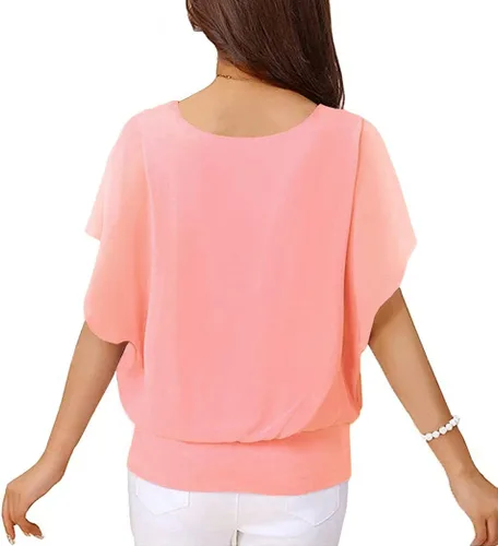 Vista 2 de Neineiwu Blusa holgada de gasa de manga corta para mujer
