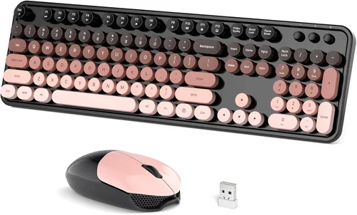 Vista 17 de Dilter Combo de teclado y mouse inalámbricos, teclado retro con teclas redondas, ergonómico de tamaño completo, ideal para PC con Windows, hogar