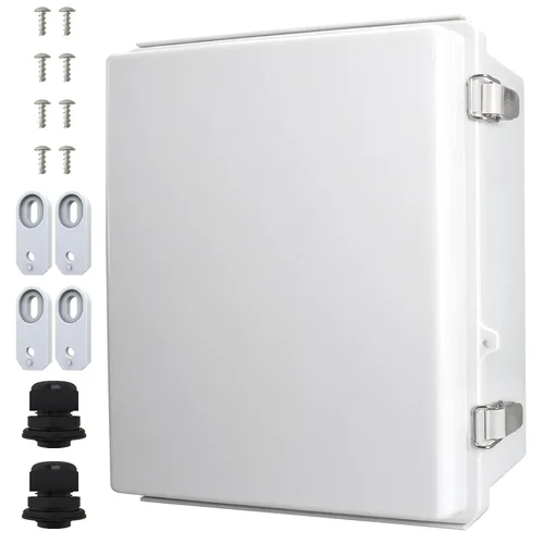 Vista 17 de MAKERELE Caja eléctrica impermeable pequeña al aire libre IP67 ABS caja de plástico con placa de montaje, cubierta gris con bisagras, soporte