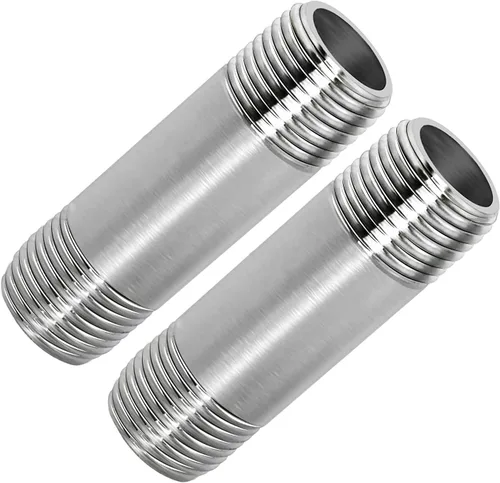 Vista 8 de Accesorio de tubo de acero inoxidable 1/2" NPT macho x 1/2" NPT hembra rosca boquilla tubo fundido de 2" (50mm) de longitud 2 piezas