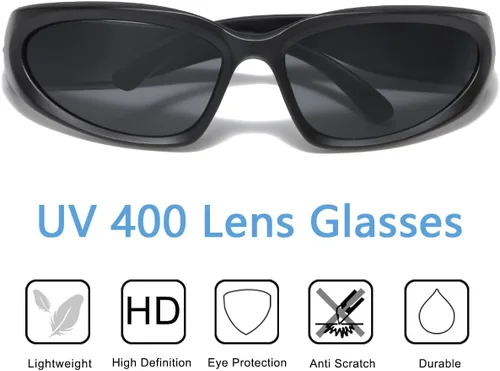 Vista 5 de Gafas de sol deportivas envolventes para hombres y mujeres, marco grueso ovalado de moda, de plástico ligero y duradero para exteriores UV400