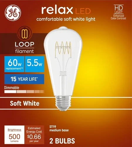 Vista 15 de GE Bombillas Relax HD Blanca Suave 60W ST19 (paquete de 2)