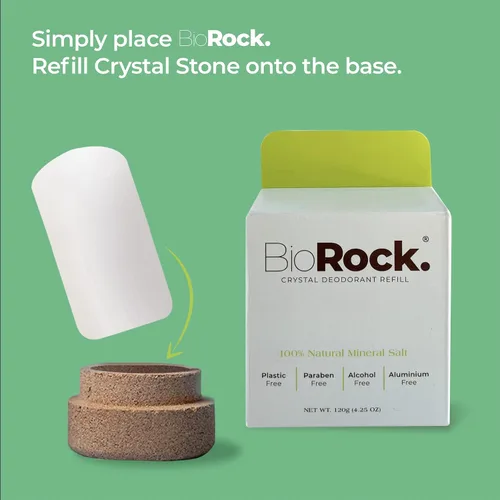 Vista 4 de Biorock Crystal Natural - Recambio de desodorante sin perfume de plástico y aluminio, desodorante en barra de sal para mujeres y hombres, ecológico