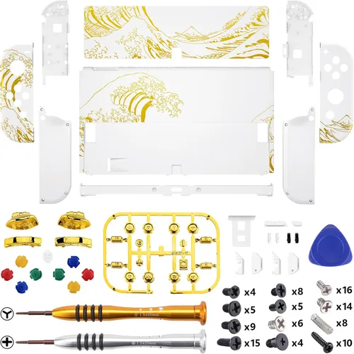 Vista 3 de eXtremeRate Juego completo de carcasa para Nintendo Switch OLED, placa trasera de consola y soporte, NS Joycon carcasa de mano con botones
