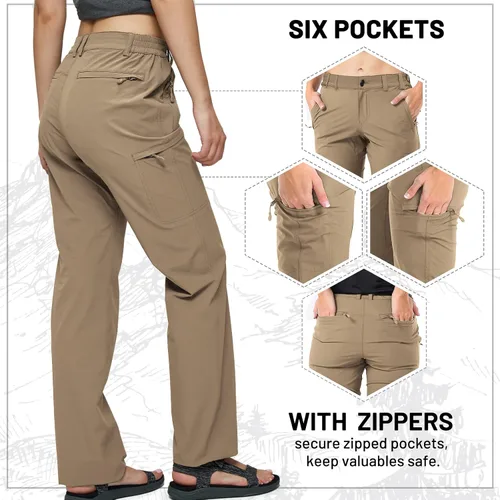Vista 4 de MIER - Pantalón cargo para mujer, secado rápido, ligero, táctico, 6 bolsillos, elástico y resistente al agua
