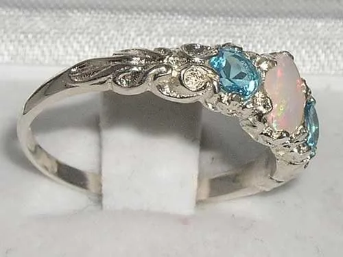 Vista 3 de Anillo de plata de ley 925 auténtica auténtica ópalo y topacio azul para mujer