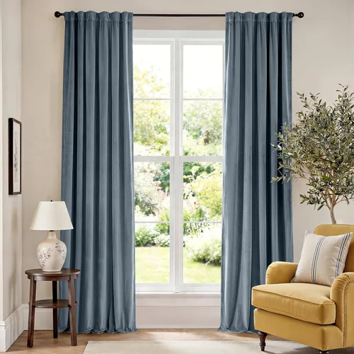 Vista 26 de Lazzzy Cortinas opacas de terciopelo beige de 84 pulgadas de largo con aislamiento térmico para oscurecer la habitación, cortinas forradas de lujo