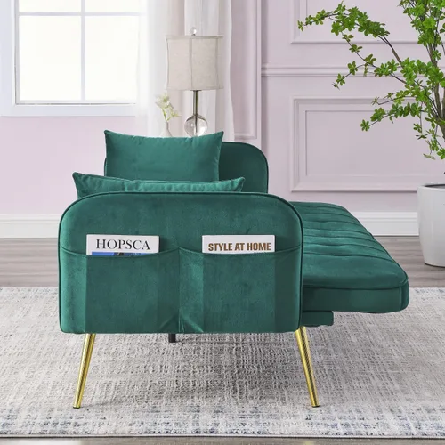 Vista 4 de Sofá cama convertible de 72.5 pulgadas, moderno sofá futón ajustable tapizado, sofá cama plegable de terciopelo con dos almohadas para un espacio