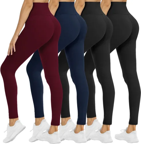 Vista 102 de NexiEpoch - Paquete de 4 leggings suaves para mujer, con bolsillos, control de abdomen y cintura alta, pantalones capri para yoga y ejercicio