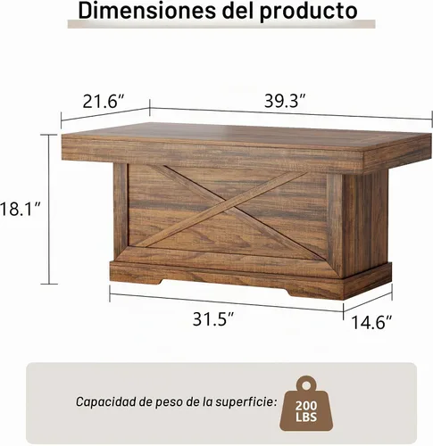 Vista 2 de Mesa de café Lareth 39 pulg. Mesa de centro rústica con pedestal de madera en X para sala de estar, ahorro de espacio, mesa de té de diseño