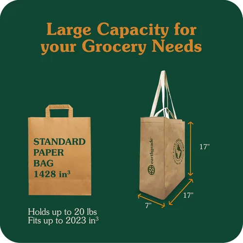 Vista 7 de Reusable Grocery Bag – Large Sustainable Washable Paper Tote with Reinforced Seams. Foldable and Durable.