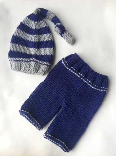 Vista 2 de Accesorios de fotografía para recién nacidos, trajes de punto para bebé, niño, niña, sombrero de ganchillo, pantalones, accesorios para sesión