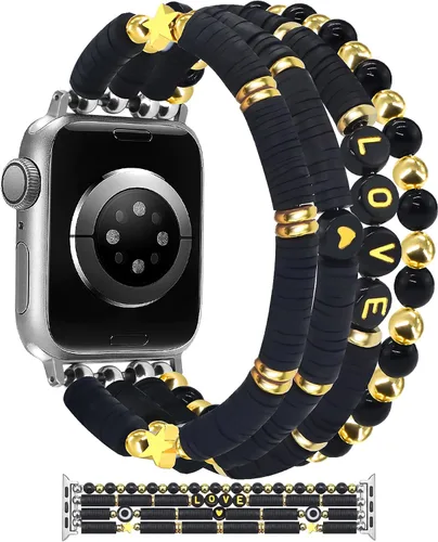 Vista 22 de JR.DM - Pulsera de cuentas compatible con Apple Watch de 40 mm, 38 mm, 41 mm, 42 mm; correa elástica hecha a mano para iWatch Series