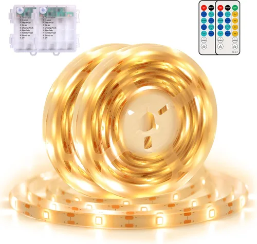 Vista 8 de echosari 2 piezas de tiras de luces que funcionan con pilas, 9.8 pies 90 luces LED autoadhesivas con control remoto y temporizador, tira de luz