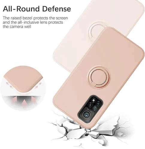 Vista 7 de Funda compatible con Xiaomi Mi 10T Pro con soporte de anillo verde, para Xiaomi Mi 10T Pro, funda de silicona líquida con forro de microfibra suave