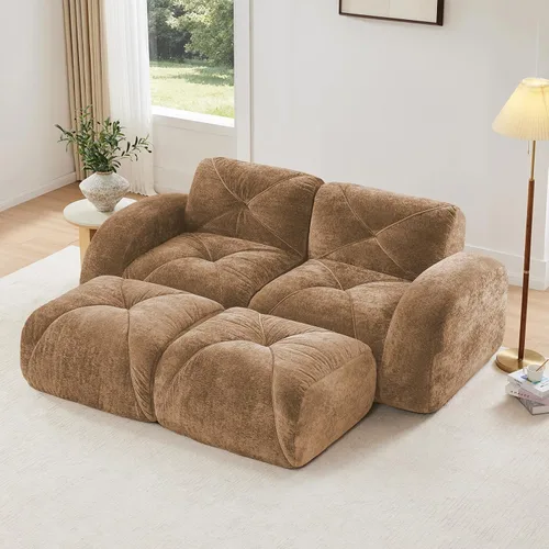 Vista 23 de Sofás modulares modulares de 110.6 pulgadas para sala de estar, sofá moderno de terciopelo sin hueso, no requiere montaje, cómodo sofá sin hueso