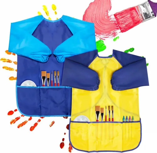 Vista 3 de CUBACO Delantal de pintura para niños, 2 piezas impermeables para niños de 3 a 8 años, delantales para pintar delantales con manga larga