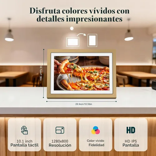 Vista 6 de Frameo - Marco de fotos digital WiFi HD de 10.1 pulgadas, color dorado champán Oro champán