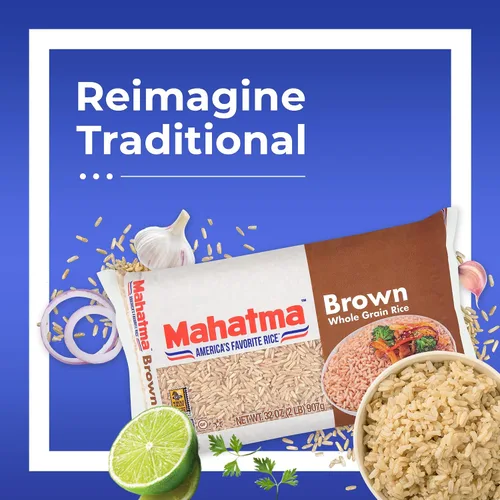 Vista 3 de Mahatma Arroz integral de grano entero, bolsa de arroz de 2 libras, arroz para estufa o microondas