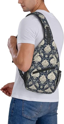 Vista 6 de Small Crossbody Bags for Women Men - Vintage Blue Damask Print Adjustable Shoulder Bag Fanny Packs Belt Sling Bag Crossbody Purses Backpack for