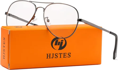 Vista 2 de HJSTES Lentes de aviador de lente transparente, luz azul para mujeres y hombres, marco de piloto, anteojos clásicos sin receta