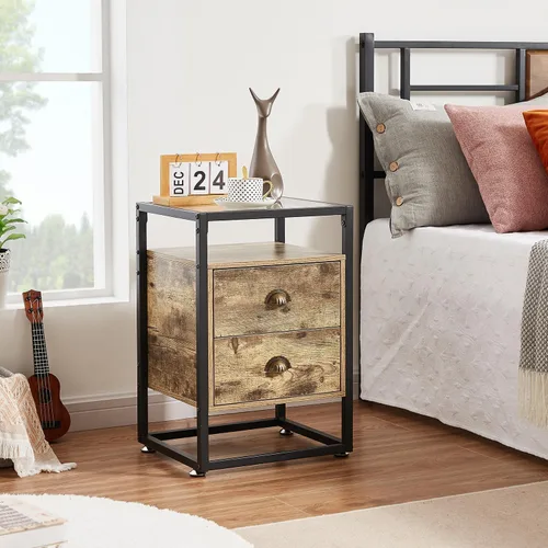 Vista 5 de VECELO Mesita de noche moderna con cajón, mesita de noche para sala de estar, dormitorio, vidrio templado, gris