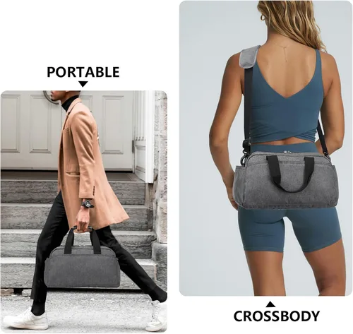 Vista 4 de Bolsa de gimnasio pequeña de 14 pulgadas para mujeres y hombres, mini bolsa de lona para viajes, deportes, bolsa de transporte ligera, color gris