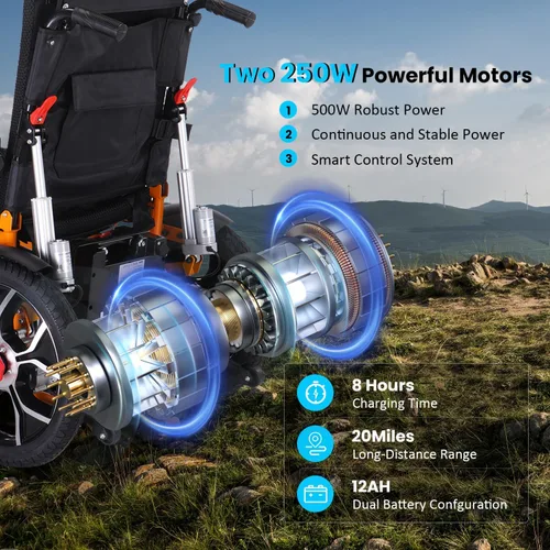 Vista 7 de Sillas de ruedas eléctricas reclinables para adultos, silla de ruedas eléctrica todo terreno de 20 pulgadas de ancho, motores de 500 W, silla