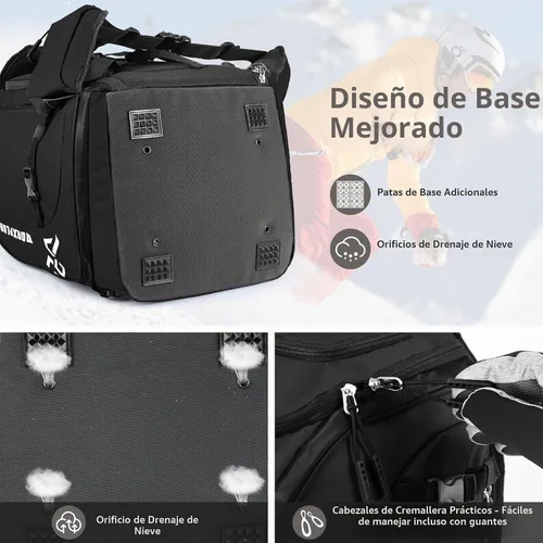 Vista 5 de MORXPLOR Bolsa para botas de esquí – 65L acolchada, mochila de viaje de esquí impermeable para equipo y accesorios Negro