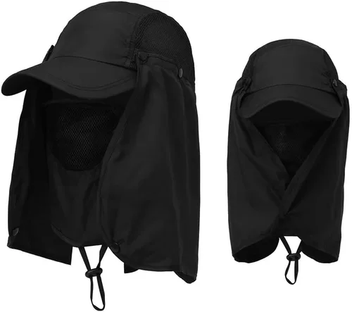 Vista 2 de Sombrero para el sol al aire libre, gorra de protección solar unisex con solapa extraíble para el cuello, sombrero de pesca de secado rápido