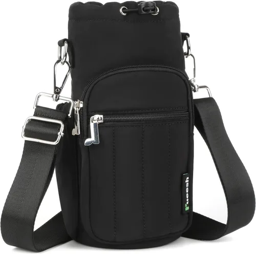 Vista 9 de Rueesh Bolsa para botella de agua con correa ajustable, bolsa de transporte de botellas con aislamiento RFID, bolsa cruzada para caminar