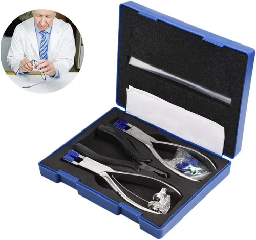 Vista 9 de Kit óptico de lentes sin marco, siluetas de marco de gafas, alicates para gafas, alicates para gafas, alicates profesionales, juego de alicates