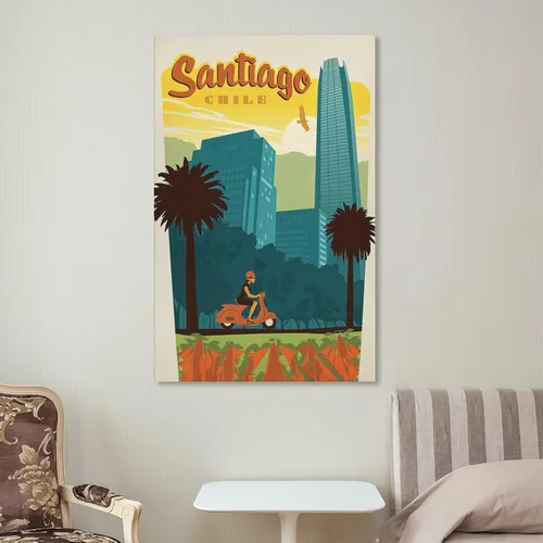 Vista 7 de Póster de Chile Santiago, impresión de póster de viaje de Países del Mundo, impresión vintage de lienzo de mediados de centavo, arte de pared