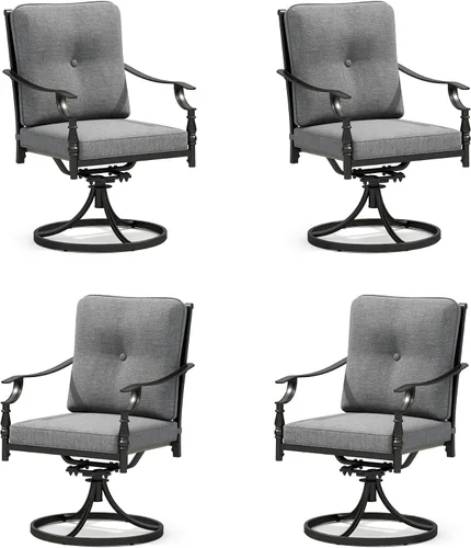 Vista 13 de MFSTUDIO Juego de 2 sillas de comedor para patio al aire libre, sillas de patio resistentes con cojines, sillas de terraza de hierro forjado