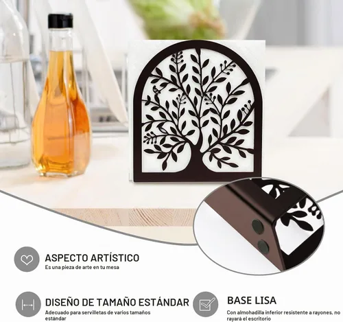 Vista 2 de Servilletero para mesas, diseño de árbol de la vida, moderno servilletero de metal para el hogar, cocina y fiesta de picnic, bronce