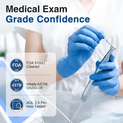 Vista 2 de Schneider Blue Vinyl Synthetic Exam Gloves, Case of 1000, 4-mil, Powder-Free, Latex-Free, Non-Sterile, Disposable Gloves