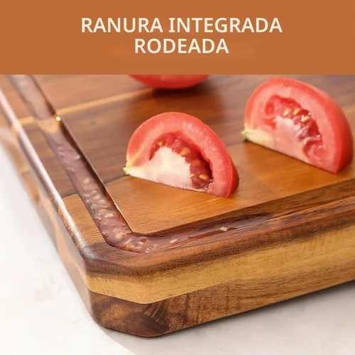Vista 5 de Tabla de cortar grande de madera para cocina con asas para jugo, tabla de cortar, tabla de queso y tabla de embutidos (tabla de cortar rayada)