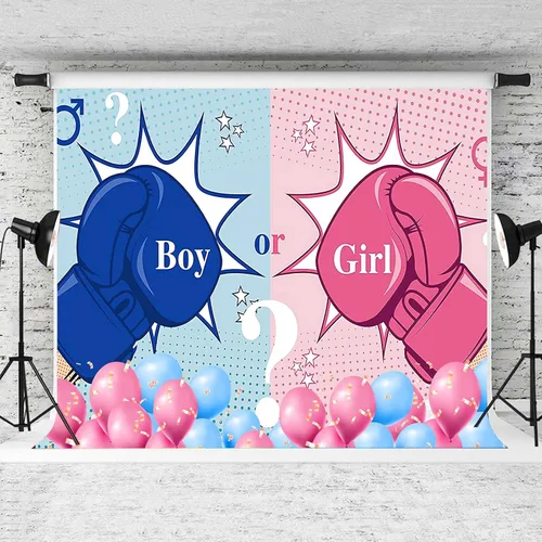 Vista 2 de Fondo de boxeo, vinilo de 5 x 3 pies, tema de revelación de género, fondo de fotografía para decoración de fiesta de baby shower BJZYPR206