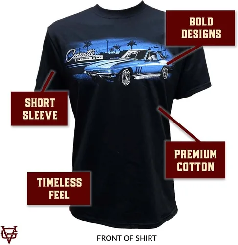 Vista 3 de Camiseta gráfica para hombre, 1966 Corvette Stingray - Camiseta Chevy con licencia oficial, regalo para los amantes de los autos deportivos