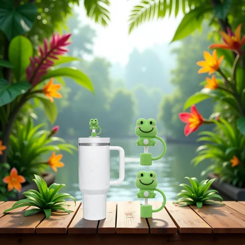Vista 8 de 2 fundas de popote de rana verde para copa Stanley, fundas de silicona compatibles con tazas Stanley, toppers para vasos Stanley de 30 oz/40 onzas