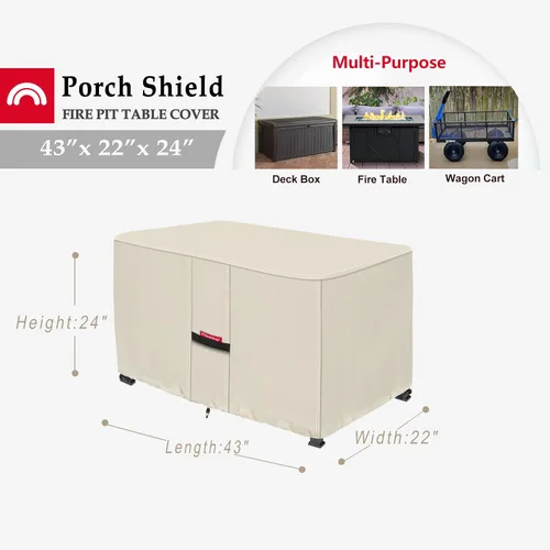 Vista 2 de Porch Shield - Funda impermeable para hoguera de patio 600D, rectangular para exterior, protector de caja de cubierta para mesa de fuego - 43 x 22