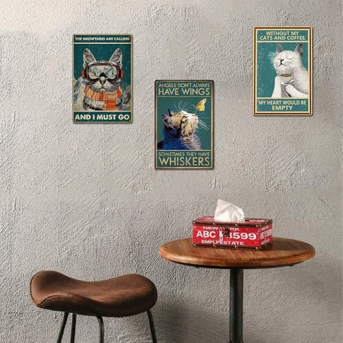 Vista 5 de Cartel de metal con texto en inglés «Funny Cat», retro, vintage, 8 x 12 pulgadas