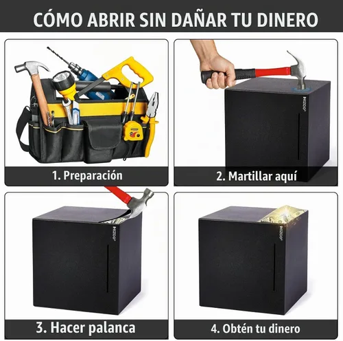 Vista 4 de Alcancía para adultos hizgo - Alcancía para adultos que debe romperse para abrirse - Caja de ahorro de dinero de acero inoxidable - Caja de ahorro