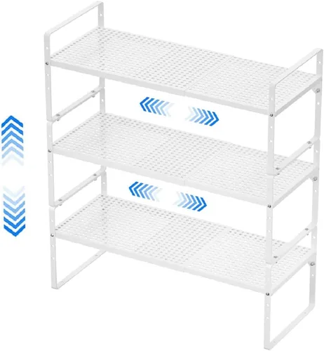 Vista 8 de Organizadores de estantes de gabinete de cocina expandibles, estantes de almacenamiento apilables de metal para despensa, estante de especias