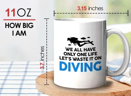 Vista 23 de Taza de café de buceo de 11 onzas, color negro, sumerge en la felicidad, actividades de respiración subacuática, pasatiempos, natación, ascenso