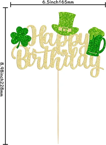 Vista 2 de Gyufise 1 decoración para pastel del día de San Patricio, trébol verde con purpurina de cuatro hojas, decoración de pastel de cumpleaños, decoración