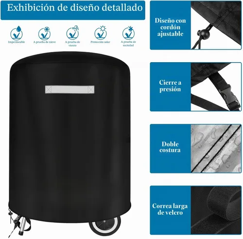 Vista 7 de Cubierta de parrilla de carbón de 22 pulgadas, cubierta impermeable para parrillas Weber Char-Broil de 22 pulgadas, cubierta de parrilla