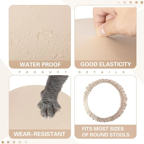 Vista 3 de Newwiee 6 fundas de asiento redondas de cuero para taburete, impermeables, de poliuretano, elásticas, redondas, con bandas elásticas para silla